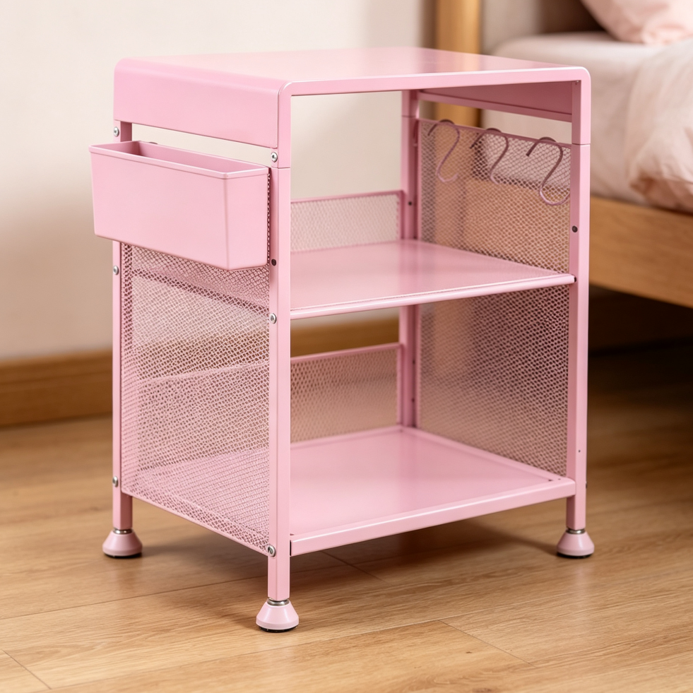 Pink Kids Nightstand with Hooks and Holder