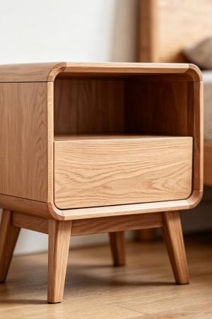 Set of 2 Natural Solid Wood Mid Century Nightstands with Drawer 20.47"H